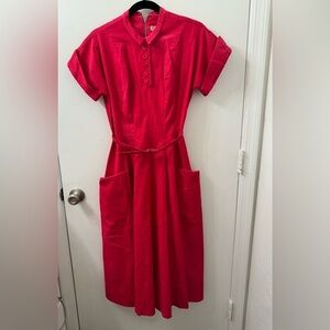 Vintage 1950s corduroy red dress